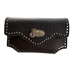 Justin Boots Genuine Leather Cell Phone Case Black / Brown Silver like Studs